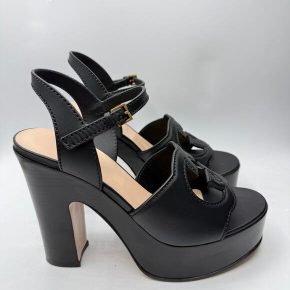 Gucci Interlocking G Platform High Heel Sandal Black Leather Cosmo Softy EU39 .5 - Picture 9 of 12